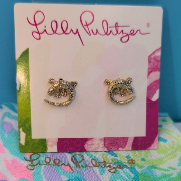 Lilly Pulitzer Leapin Lizards Gold Metallic Earrings - Picture 1 of 5